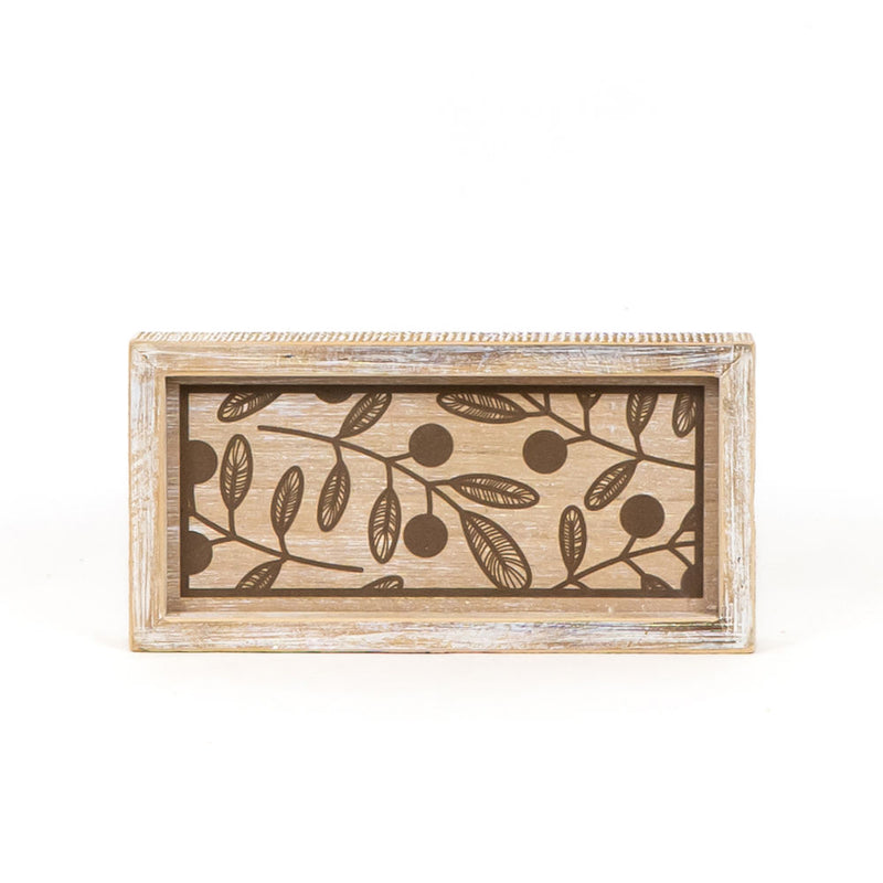 Reversible Natural Snowflakes and Leaf Stems Wood Sign