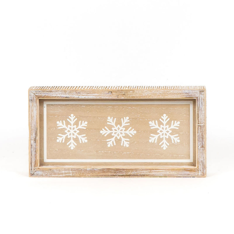 Reversible Natural Snowflakes and Leaf Stems Wood Sign