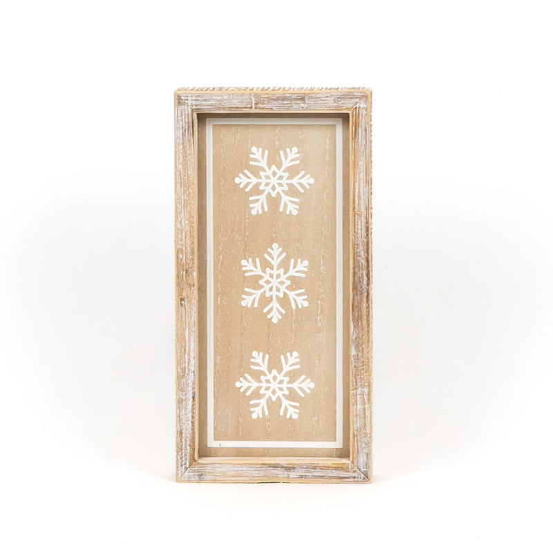 Reversible Natural Snowflakes and Leaf Stems Wood Sign