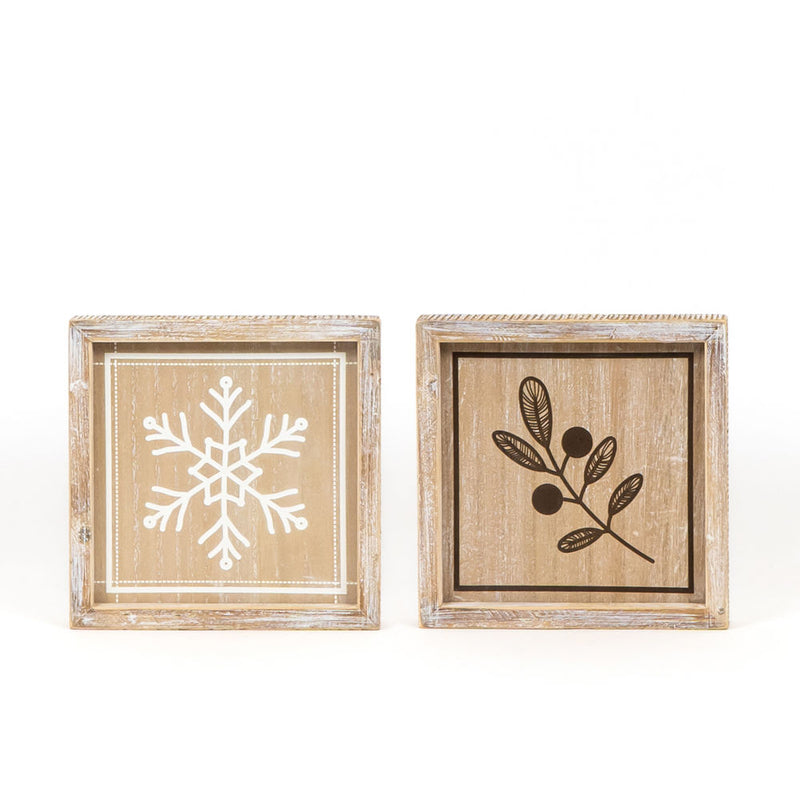Reversible Natural Snowflake and Leaf Wood Sign