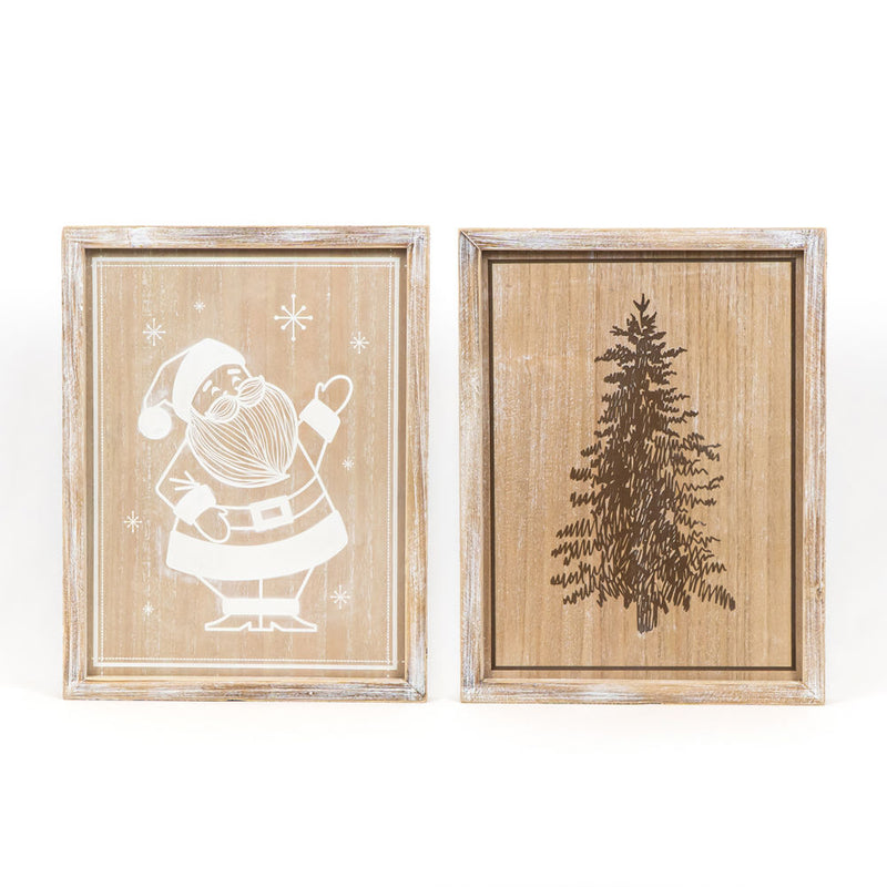 Reversible Natural Santa and Tree Wood Sign
