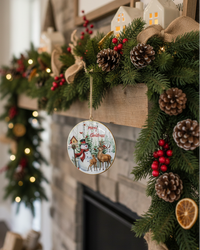 Snowman and Deer Rustic Disc Ornament