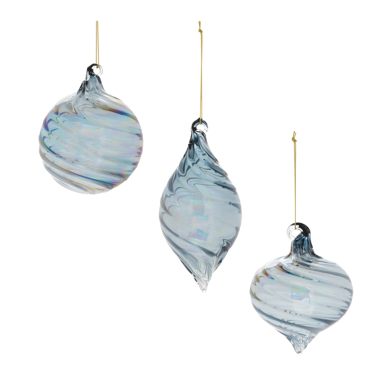 Iridescent Blue Glass Swirl Ornament
