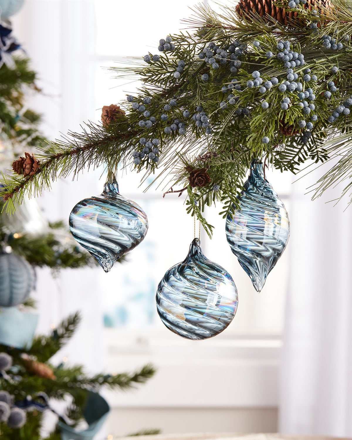 Iridescent Blue Glass Swirl Ornament