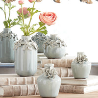 Blue Ceramic Mini Vase With Raised Flowers