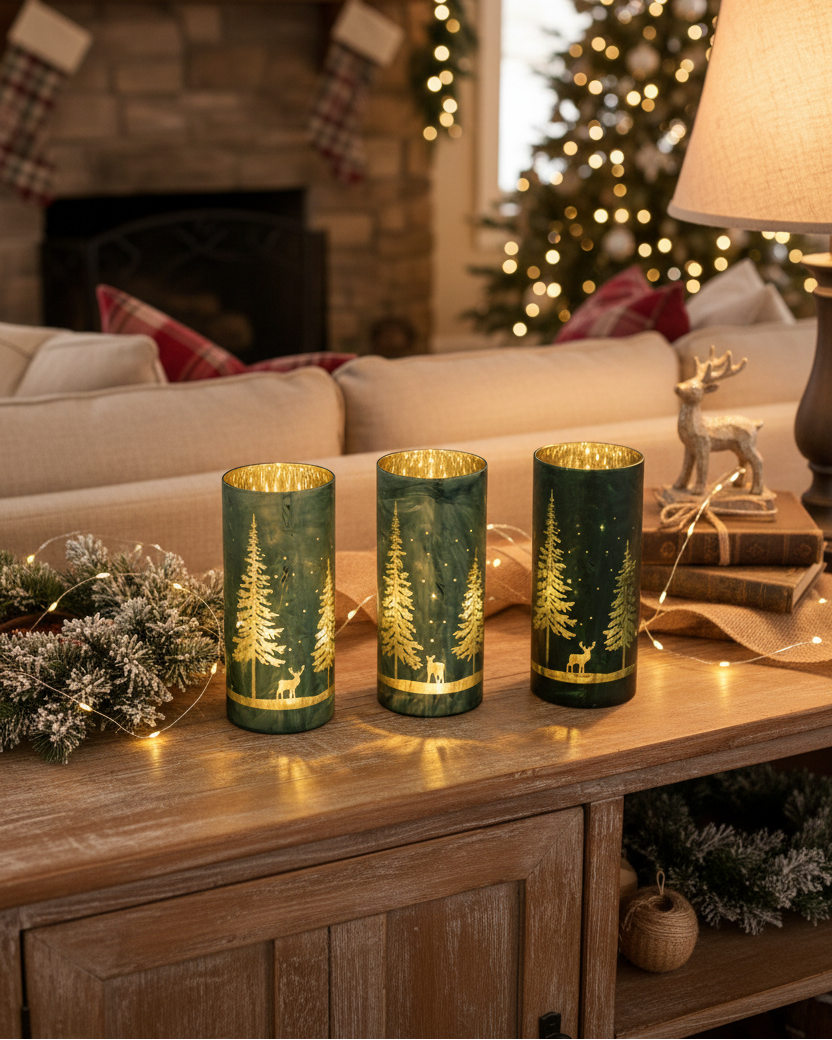 Evergreen Forest Winter LED Cylinder