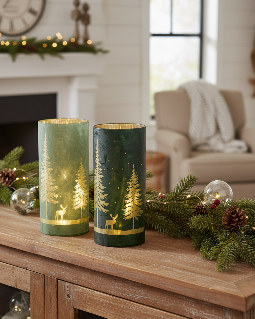Evergreen Forest Winter LED Cylinder