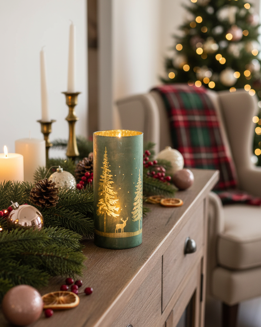 Evergreen Forest Winter LED Cylinder