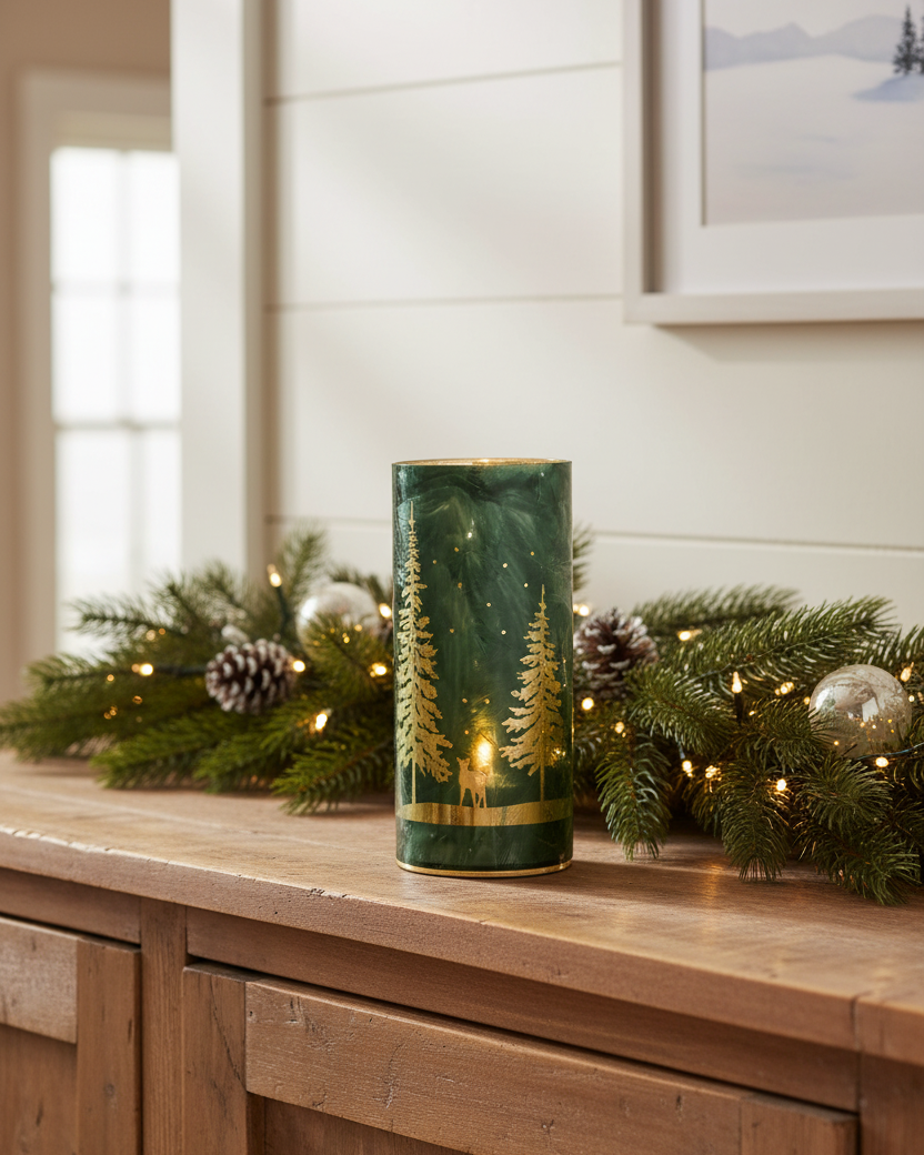 Evergreen Forest Winter LED Cylinder