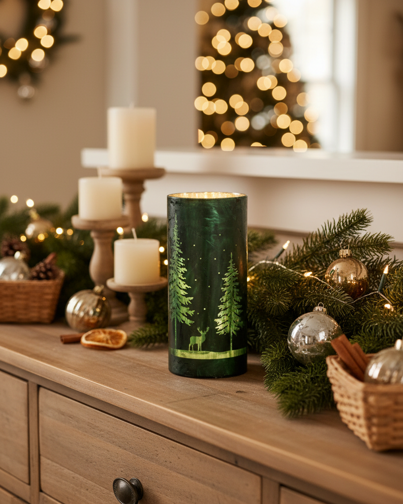 Evergreen Forest Winter LED Cylinder