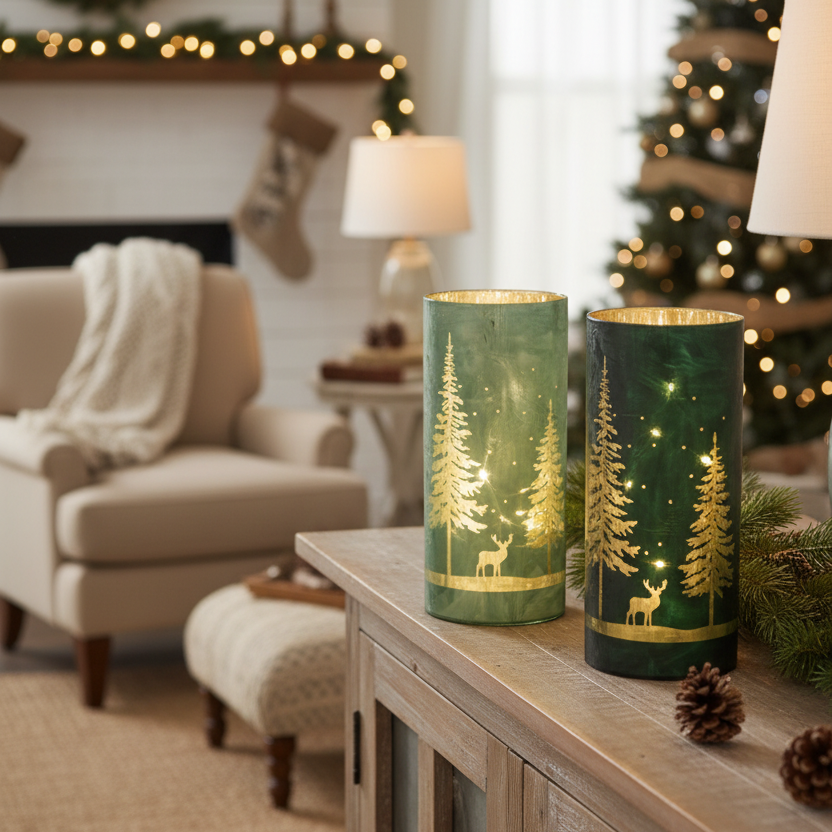 Evergreen Forest Winter LED Cylinder