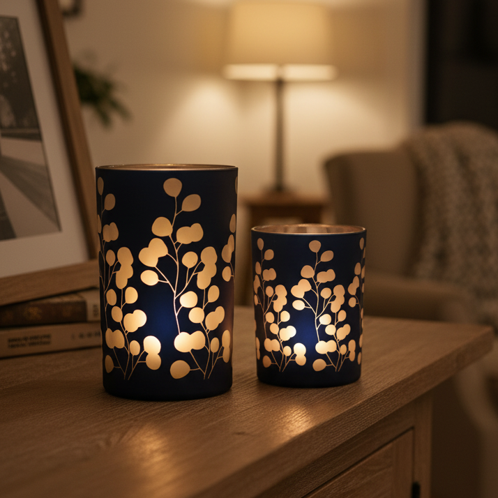 Blue Eucalyptus Glass Candle Holder