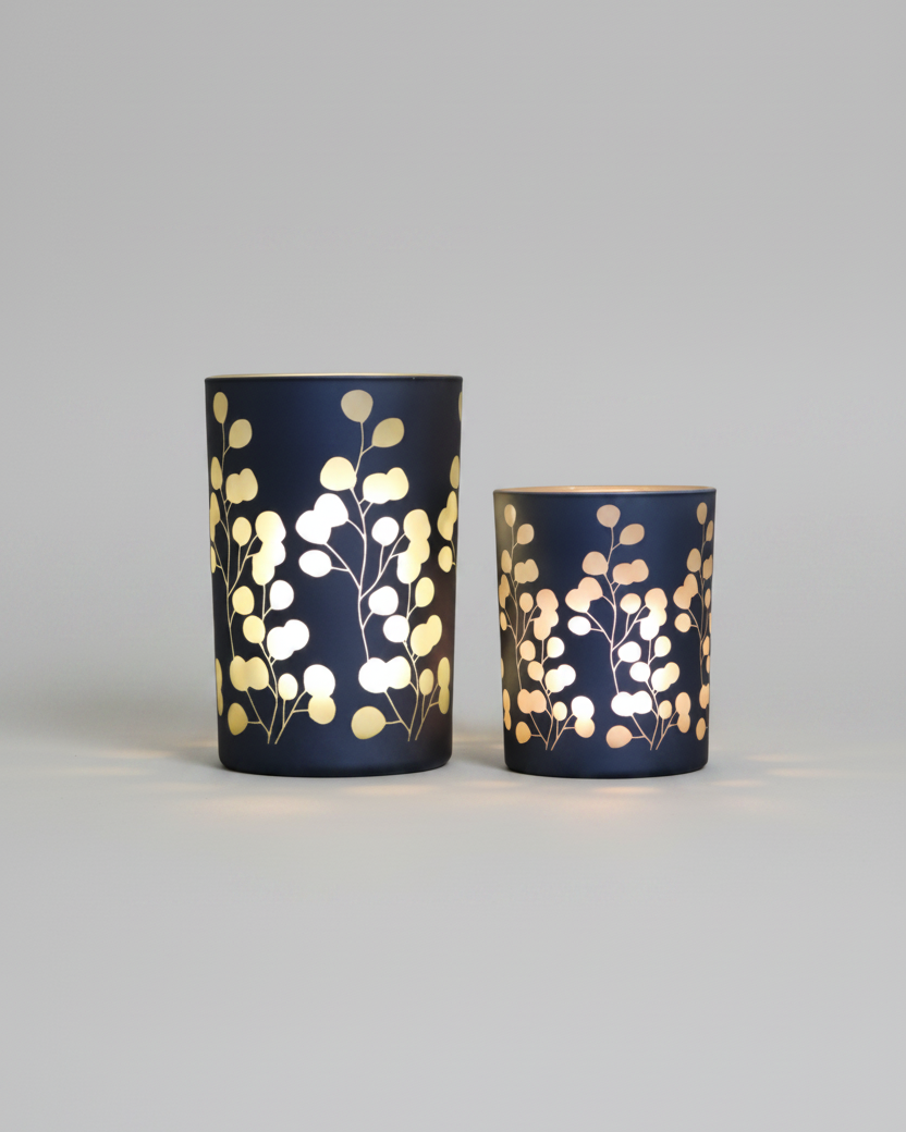 Blue Eucalyptus Glass Candle Holder