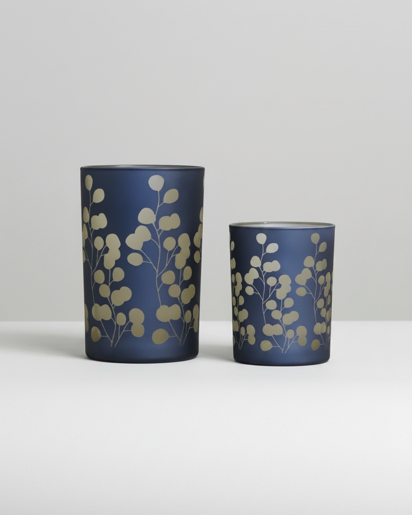 Blue Eucalyptus Glass Candle Holder