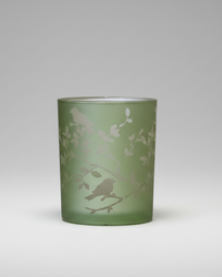 Light Green Bird and Branch Glass Candle Holder