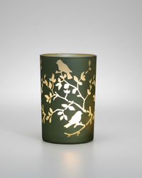 Light Green Bird and Branch Glass Candle Holder