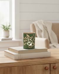 Light Green Bird and Branch Glass Candle Holder