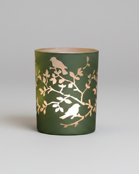 Light Green Bird and Branch Glass Candle Holder