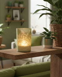 Light Green Bird and Branch Glass Candle Holder