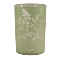 Light Green Bird and Branch Glass Candle Holder
