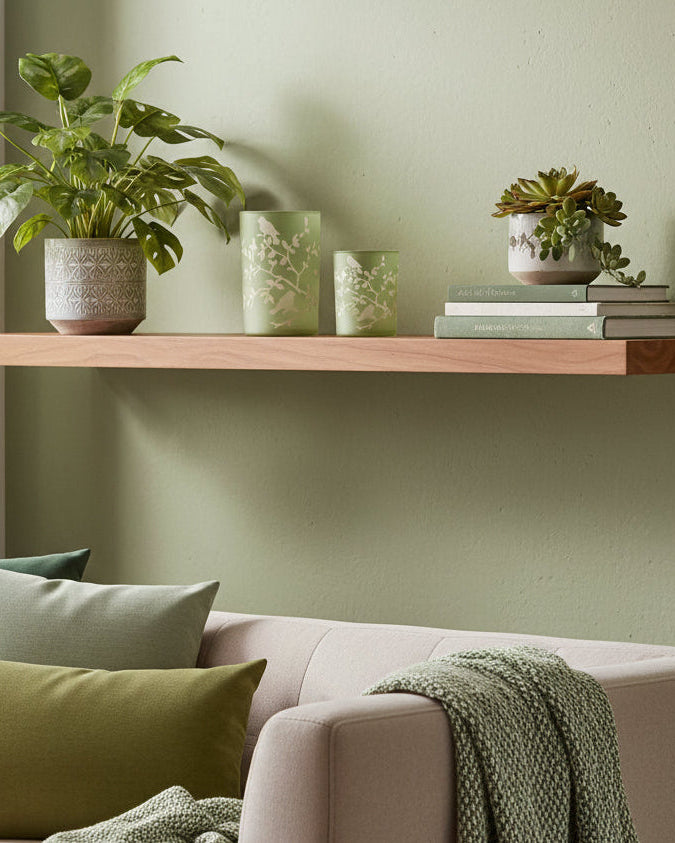 Light Green Bird and Branch Glass Candle Holder