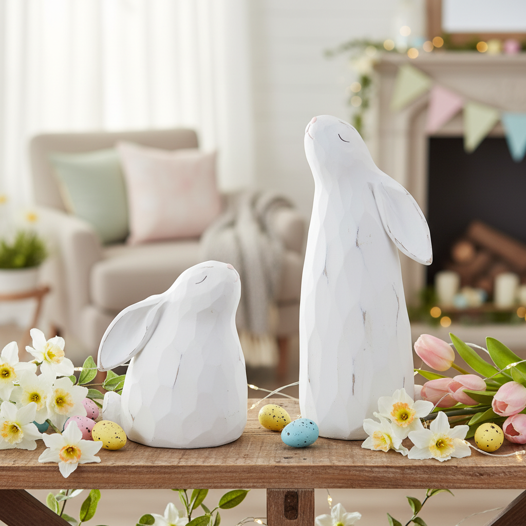 Carved Look Distressed Resin Bunny