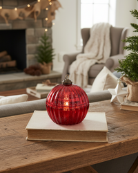 Glass LED Ornament Candle Red