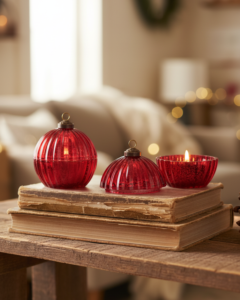 Glass LED Ornament Candle Red