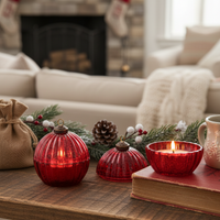 Glass LED Ornament Candle Red