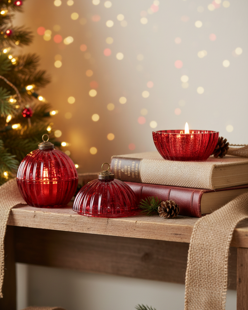 Glass LED Ornament Candle Red