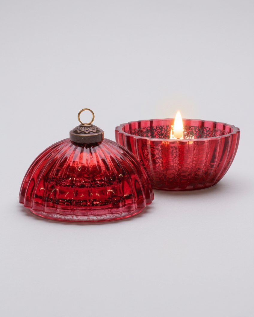 Glass LED Ornament Candle Red
