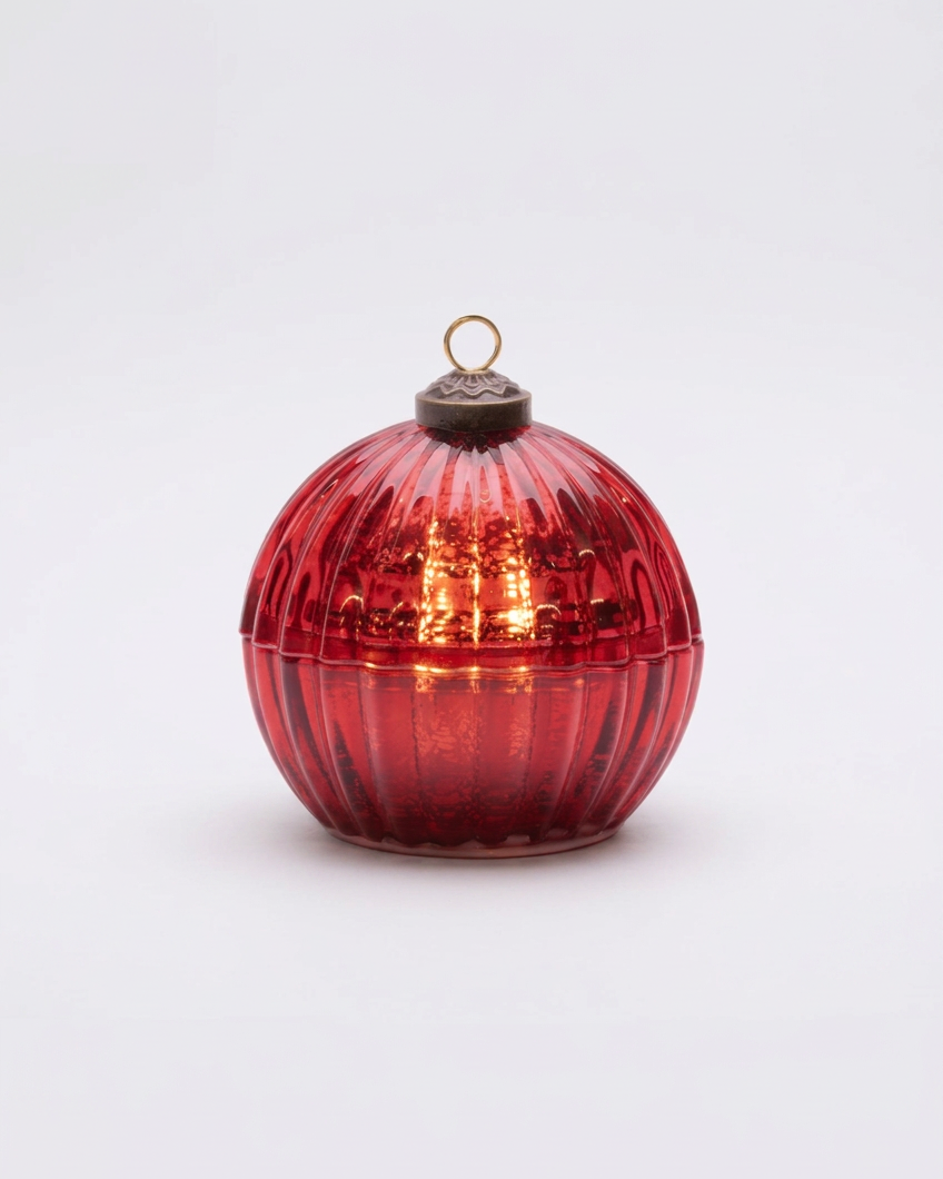 Glass LED Ornament Candle Red