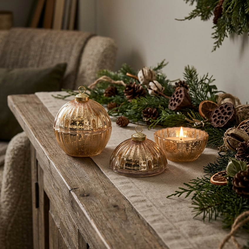 Glass LED Ornament Candle Gold