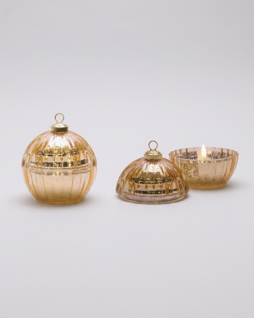 Glass LED Ornament Candle Gold
