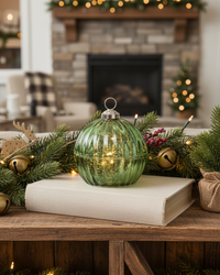 Glass LED Ornament Candle Green