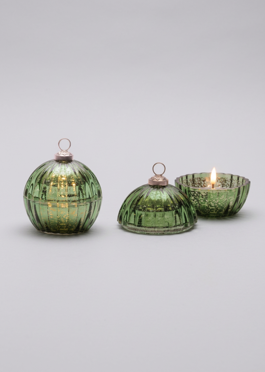 Glass LED Ornament Candle Green