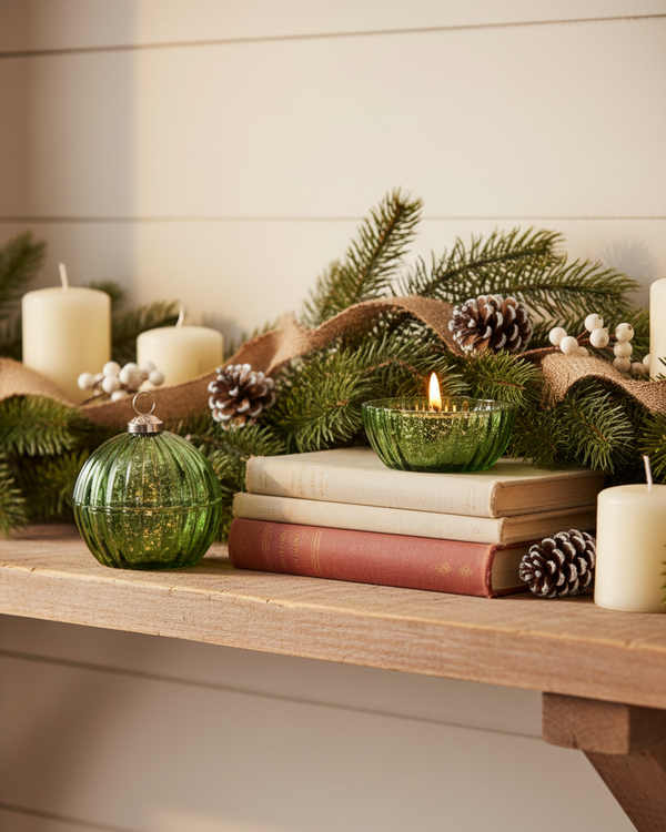 Glass LED Ornament Candle Green