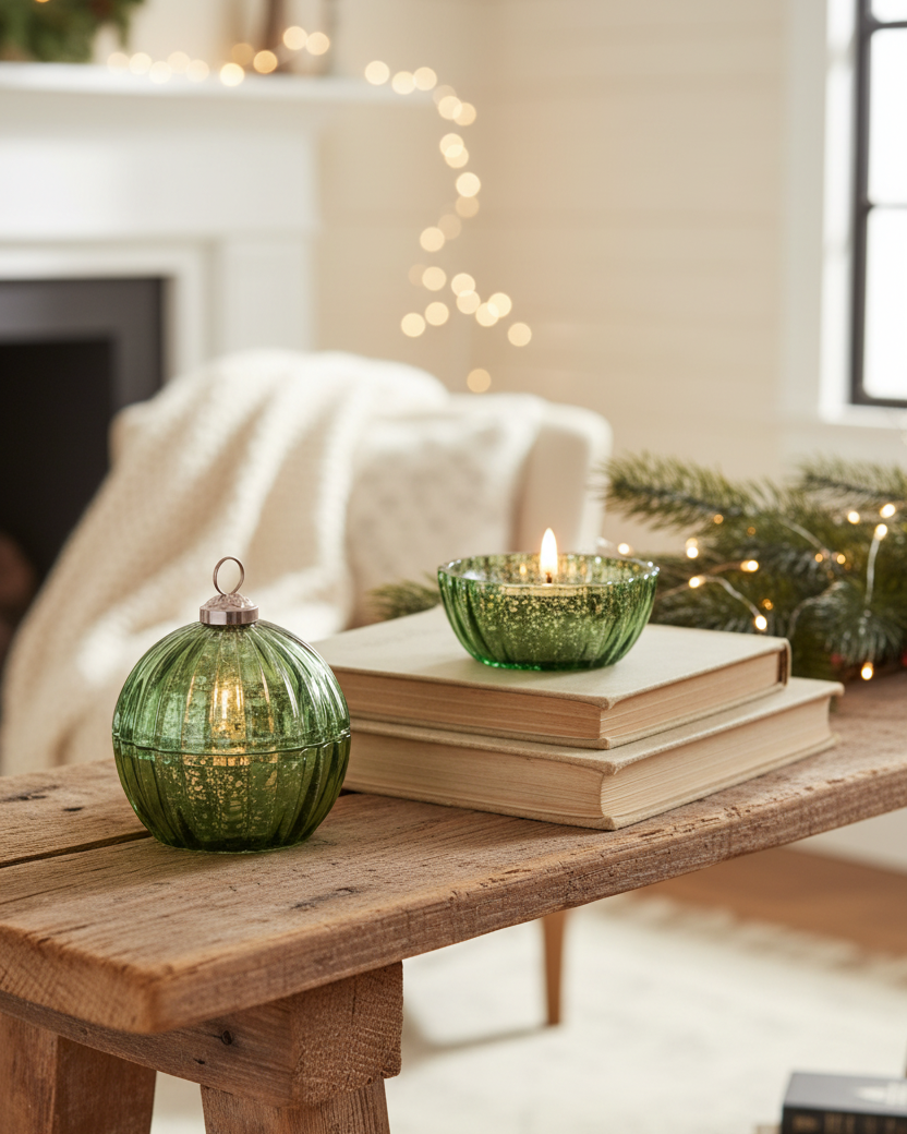 Glass LED Ornament Candle Green
