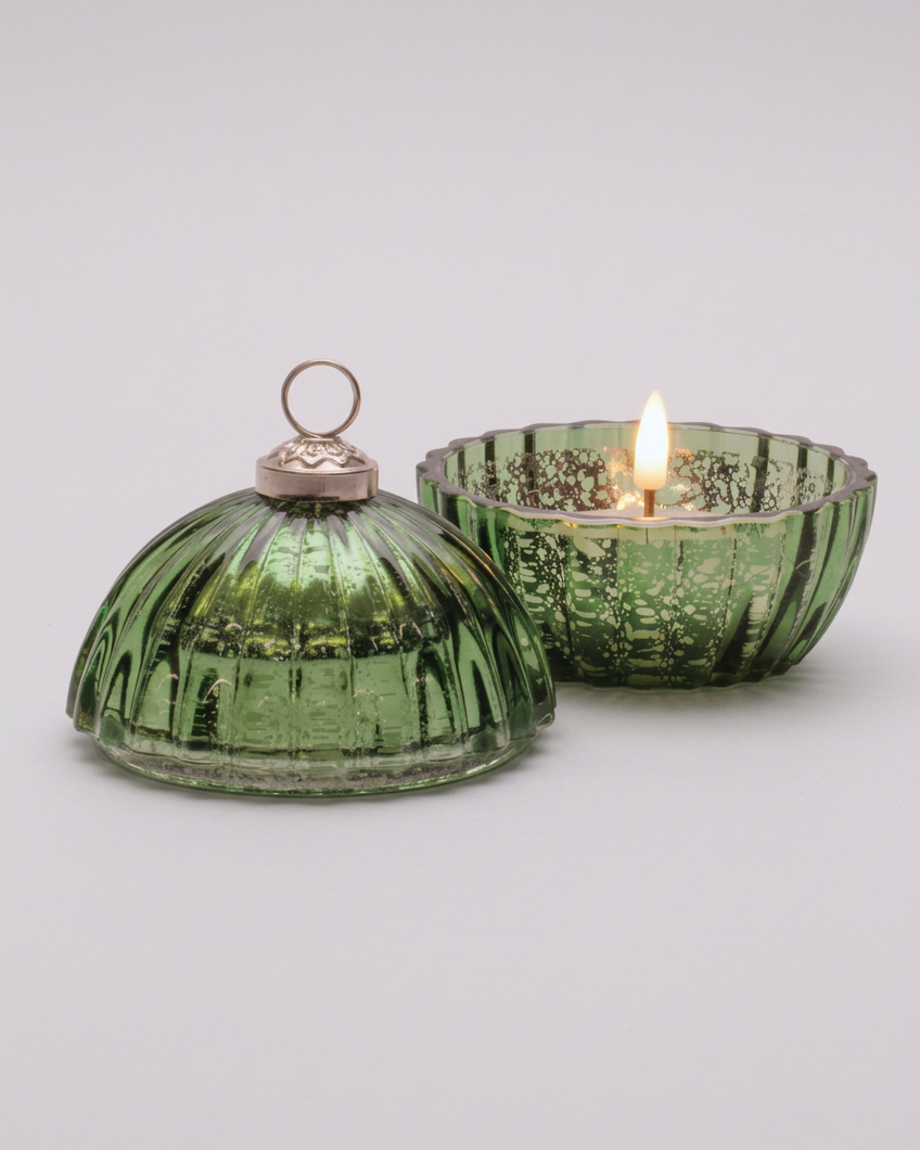 Glass LED Ornament Candle Green