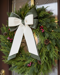 Sage and Cream Bow Ornament 10.5"