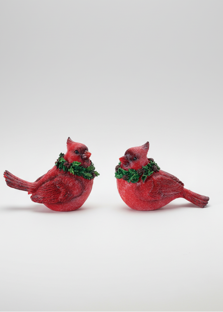 Glittered Cardinal with Evergreen Wreath