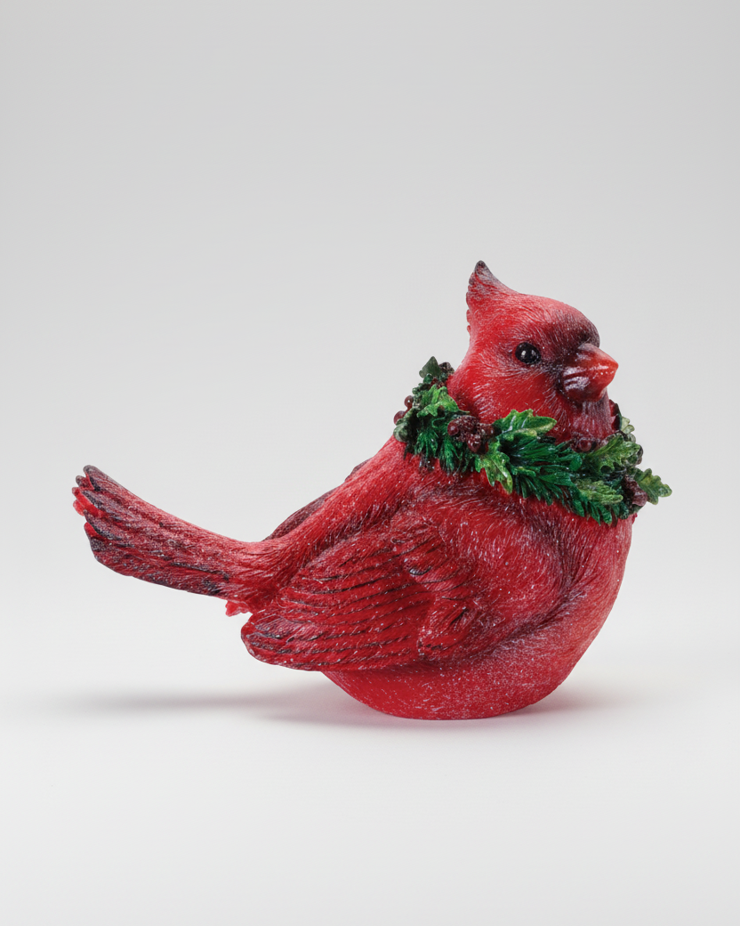 Glittered Cardinal with Evergreen Wreath