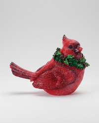 Glittered Cardinal with Evergreen Wreath