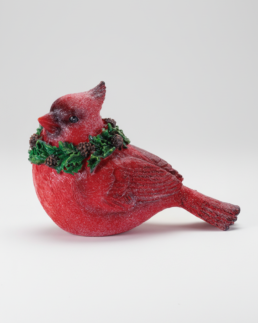 Glittered Cardinal with Evergreen Wreath