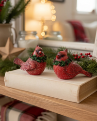 Glittered Cardinal with Evergreen Wreath