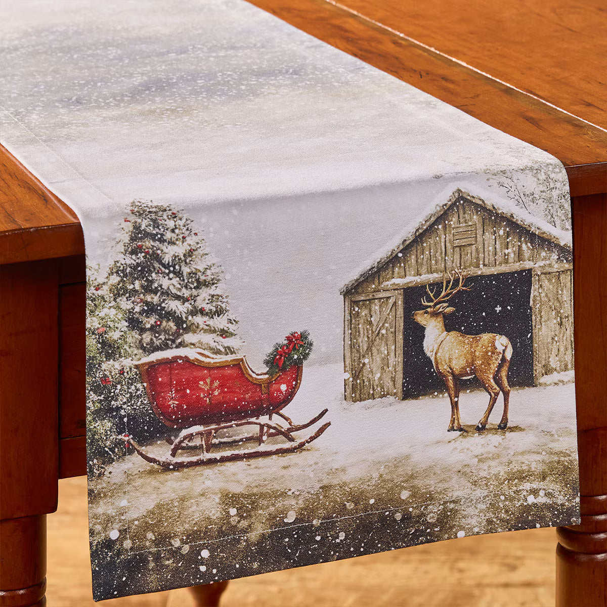 Santa and Reindeer Table Runner 54"