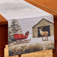 Santa and Reindeer Table Runner 54"