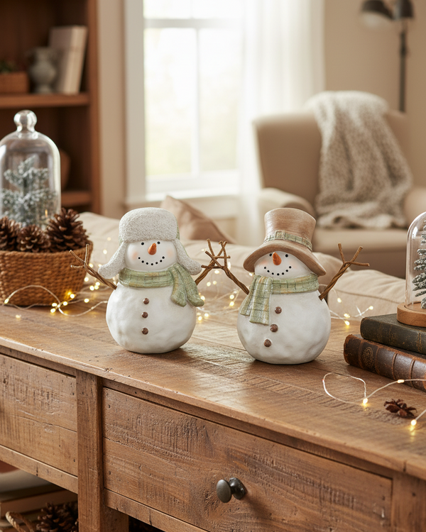 Sage Plaid Scarf Snowman