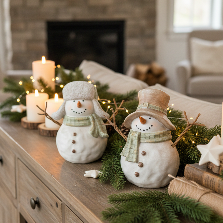 Sage Plaid Scarf Snowman