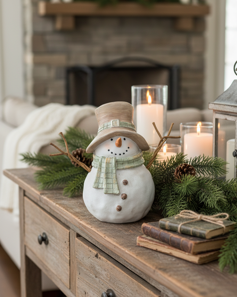 Sage Plaid Scarf Snowman